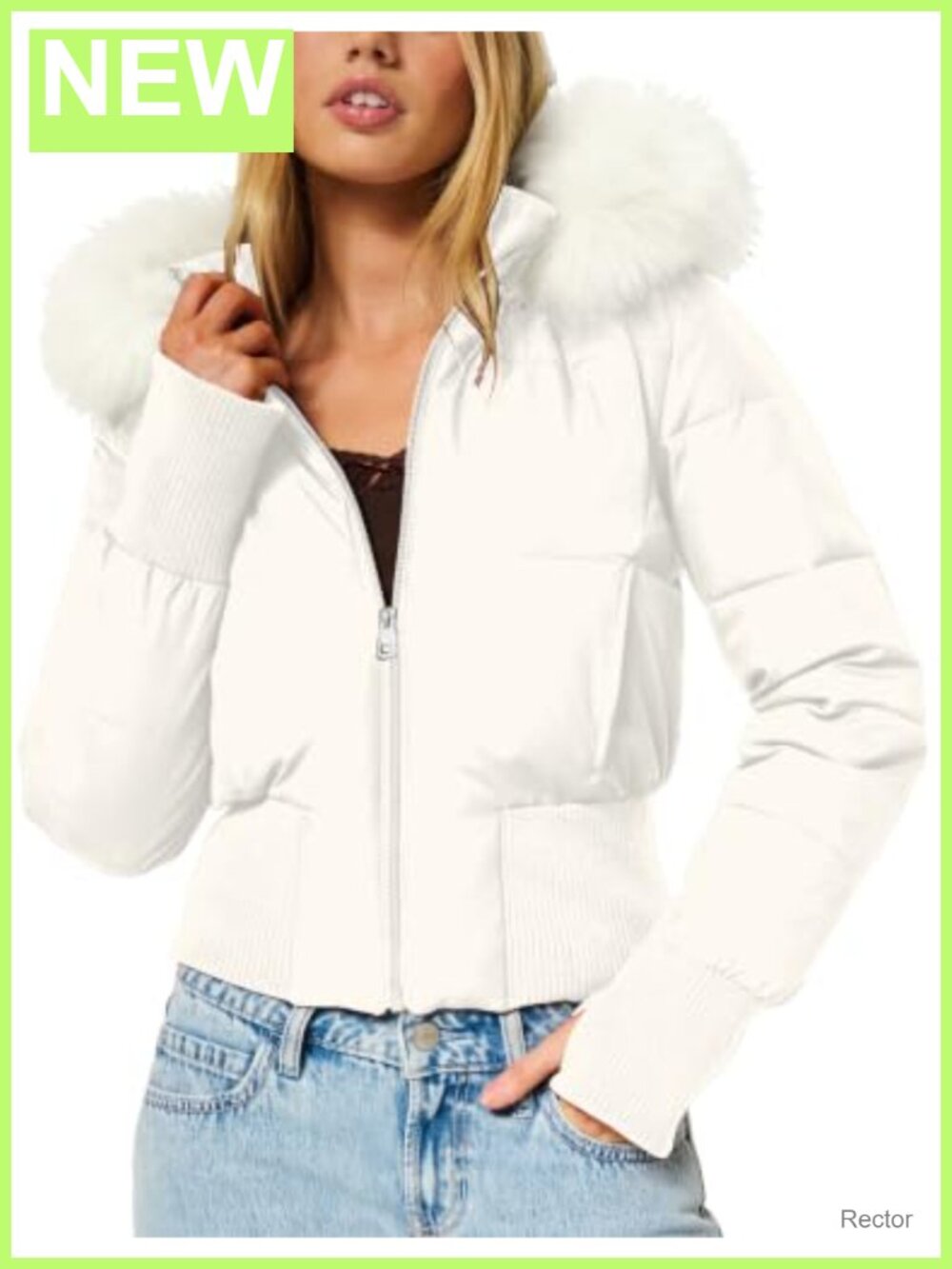 Womens Faux Fur Cropped Puffer Jacket Quilted Winter Coat